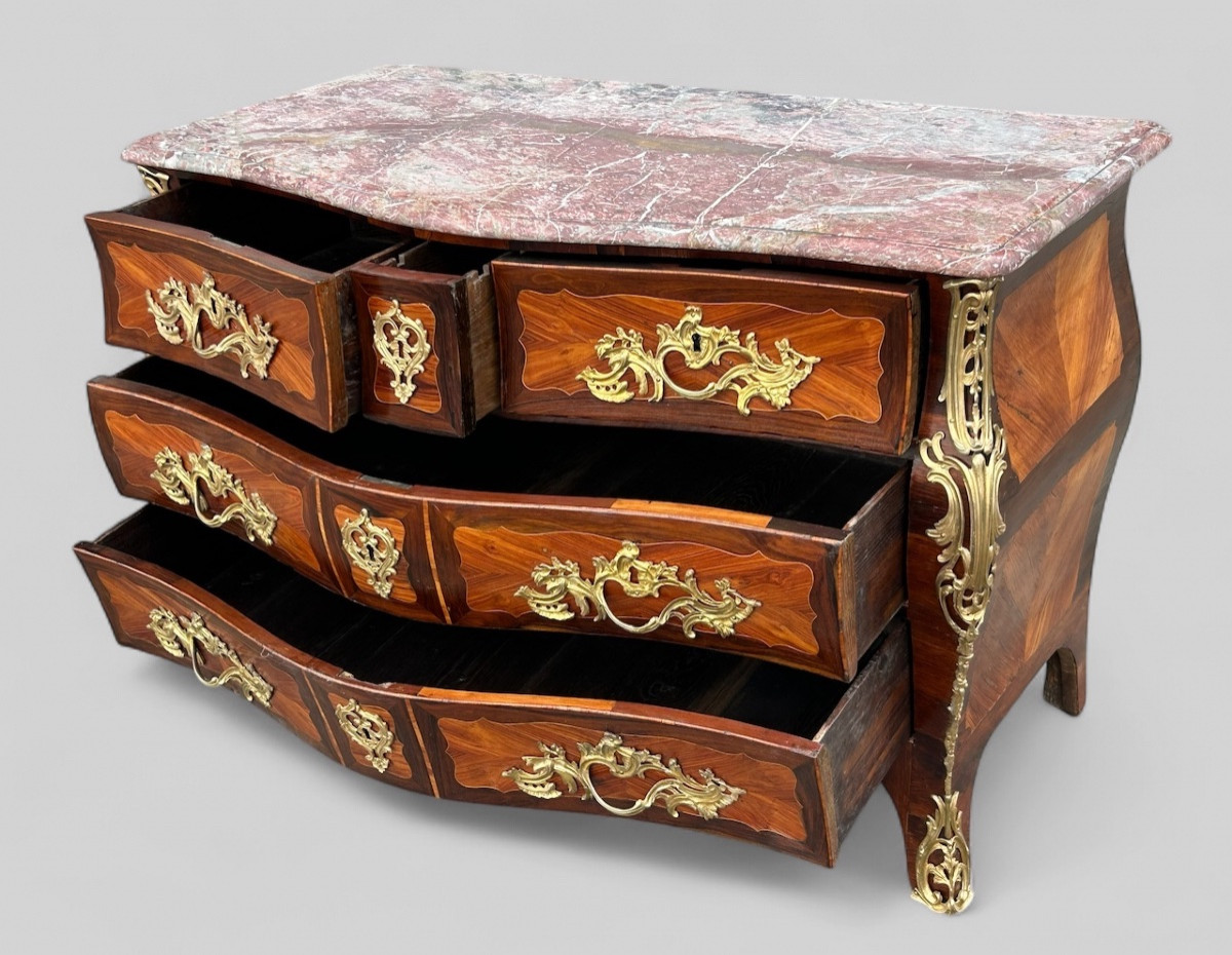 Importante Commode Tombeau En Marqueterie Estampillée De P. A Galligné époque Louis XV XVIIIème-photo-3