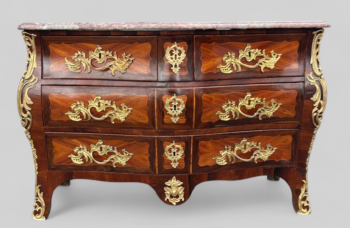 Importante Commode Tombeau En Marqueterie Estampillée De P. A Galligné époque Louis XV XVIIIème-photo-5