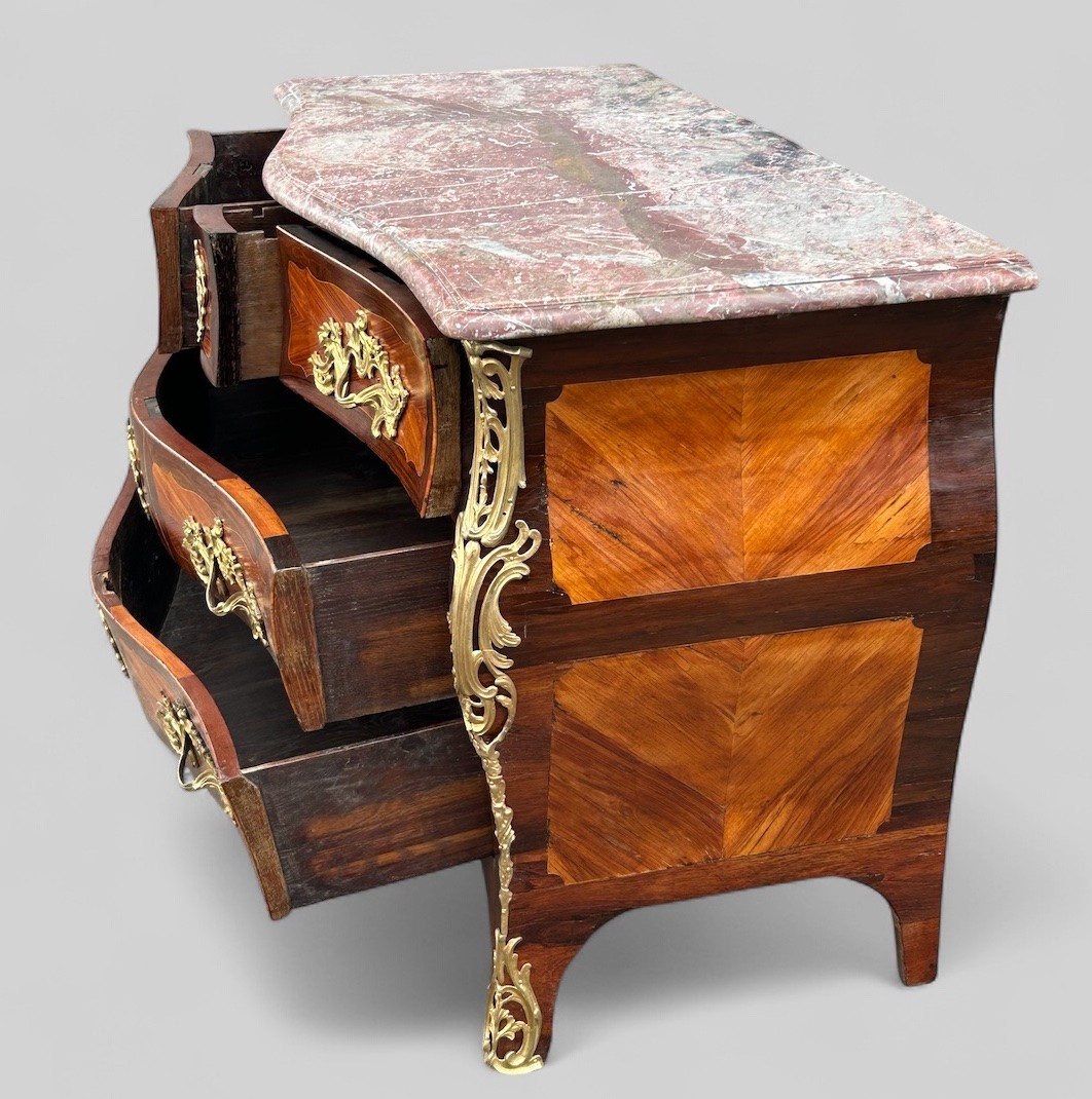 Importante Commode Tombeau En Marqueterie Estampillée De P. A Galligné époque Louis XV XVIIIème-photo-8