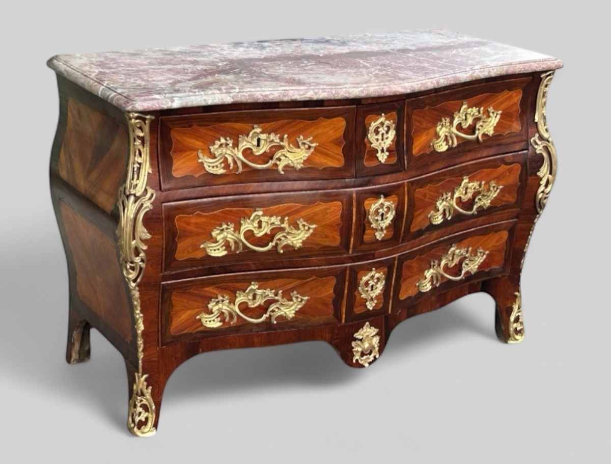 Importante Commode Tombeau En Marqueterie Estampillée De P. A Galligné époque Louis XV XVIIIème