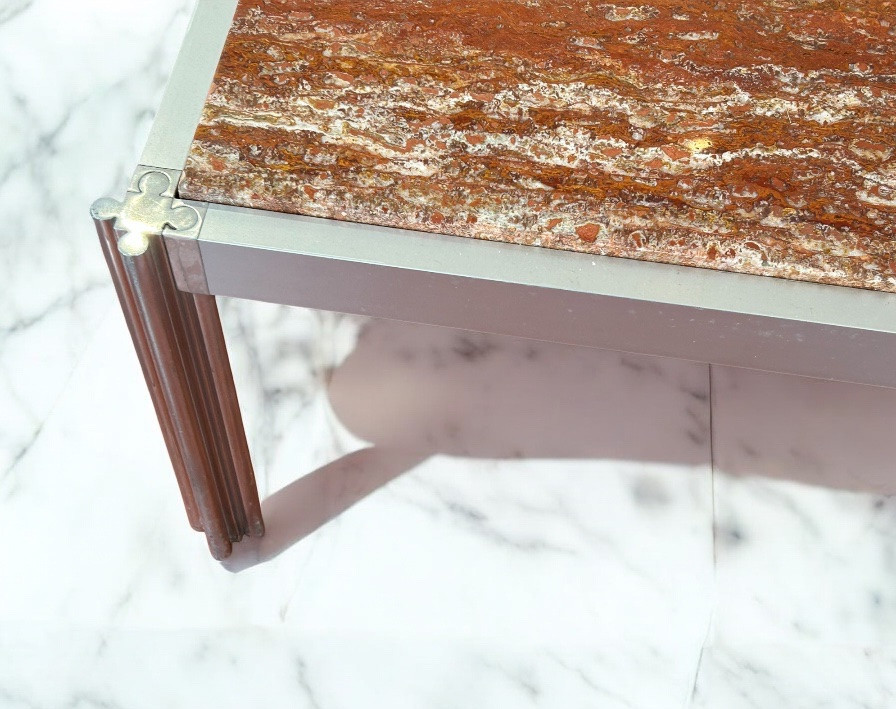 Georges Ciancimino - Très Importante et rare table  Basse Carré Travertin Rouge Circa 1970-photo-4