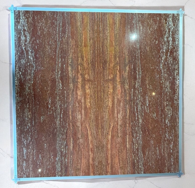 Georges Ciancimino - Très Importante et rare table  Basse Carré Travertin Rouge Circa 1970-photo-5