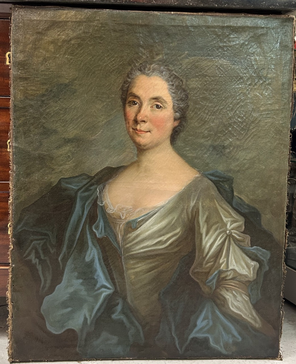 French School Portrait Of A Woman Oil On Canvas 18th Century -photo-2
