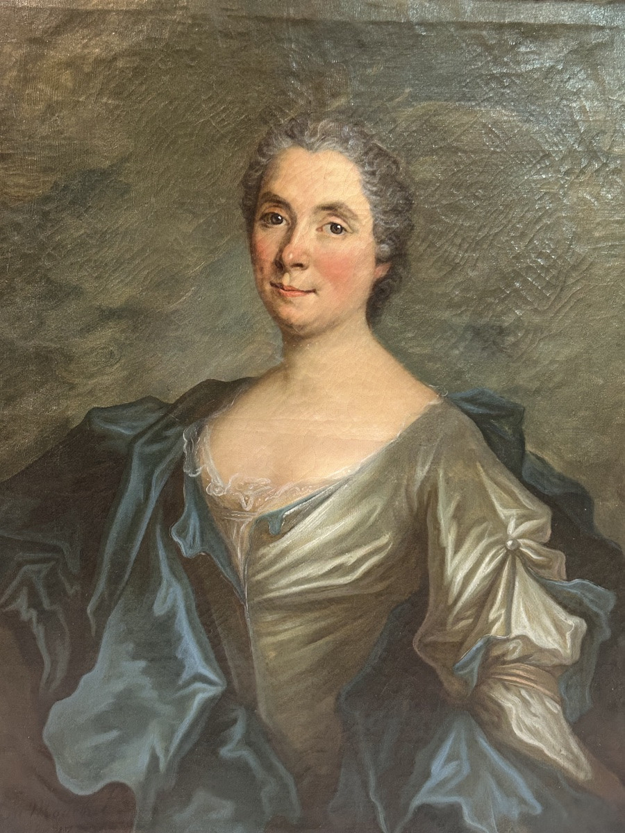French School Portrait Of A Woman Oil On Canvas 18th Century -photo-3