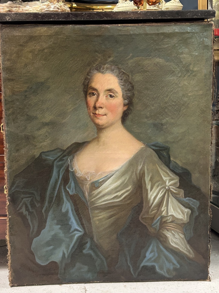 French School Portrait Of A Woman Oil On Canvas 18th Century -photo-5