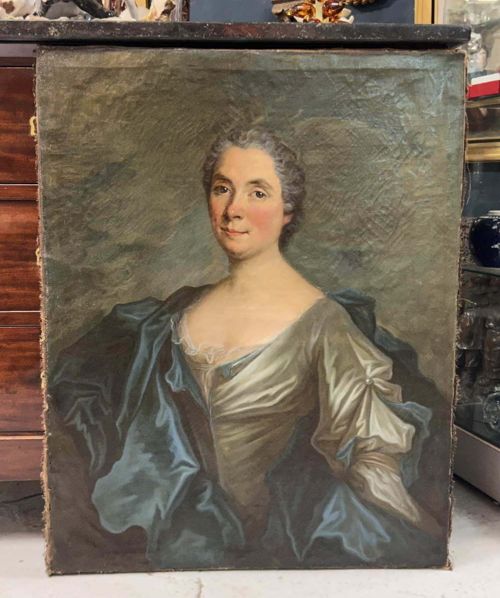 French School Portrait Of A Woman Oil On Canvas 18th Century -photo-6
