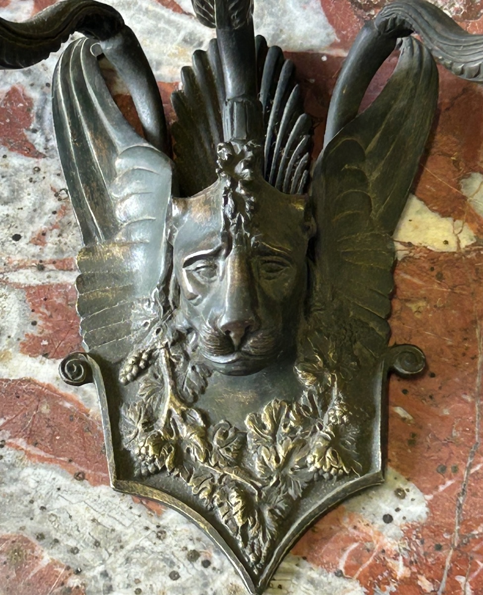 Paire D’appliques En Bronze Patiné D’époque Restauration - Empire -photo-7