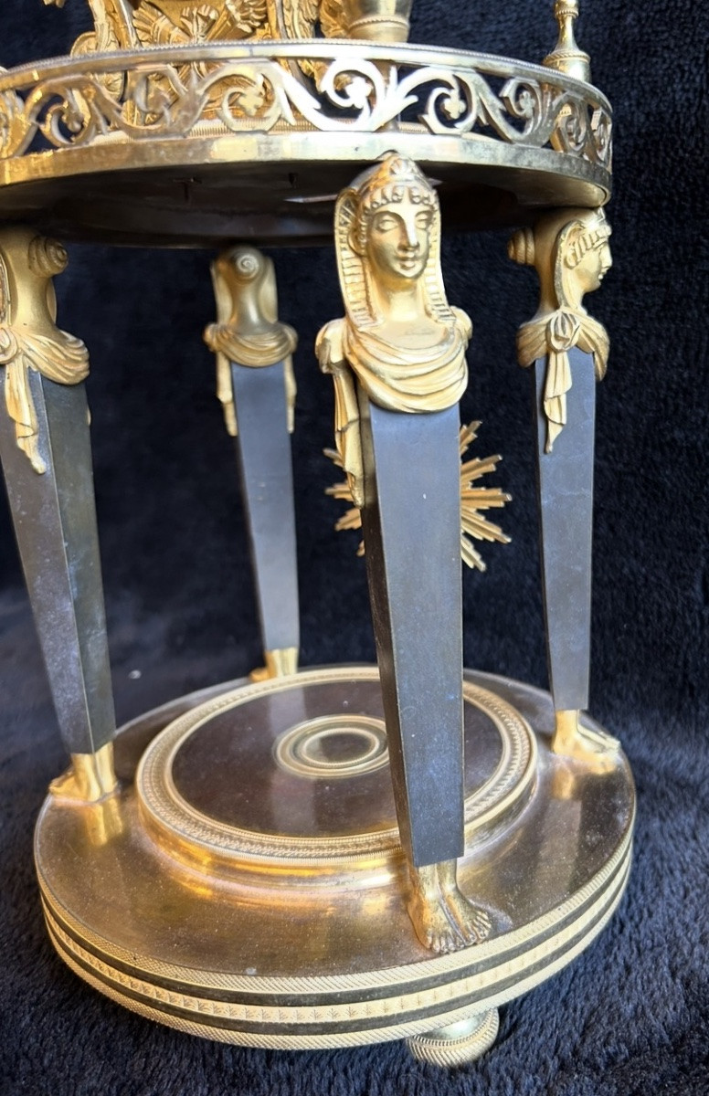 Pendule squelette Directoire Empire - Retour D’égypte En Bronze Doré Début XIXéme Siècle H 50cm-photo-1
