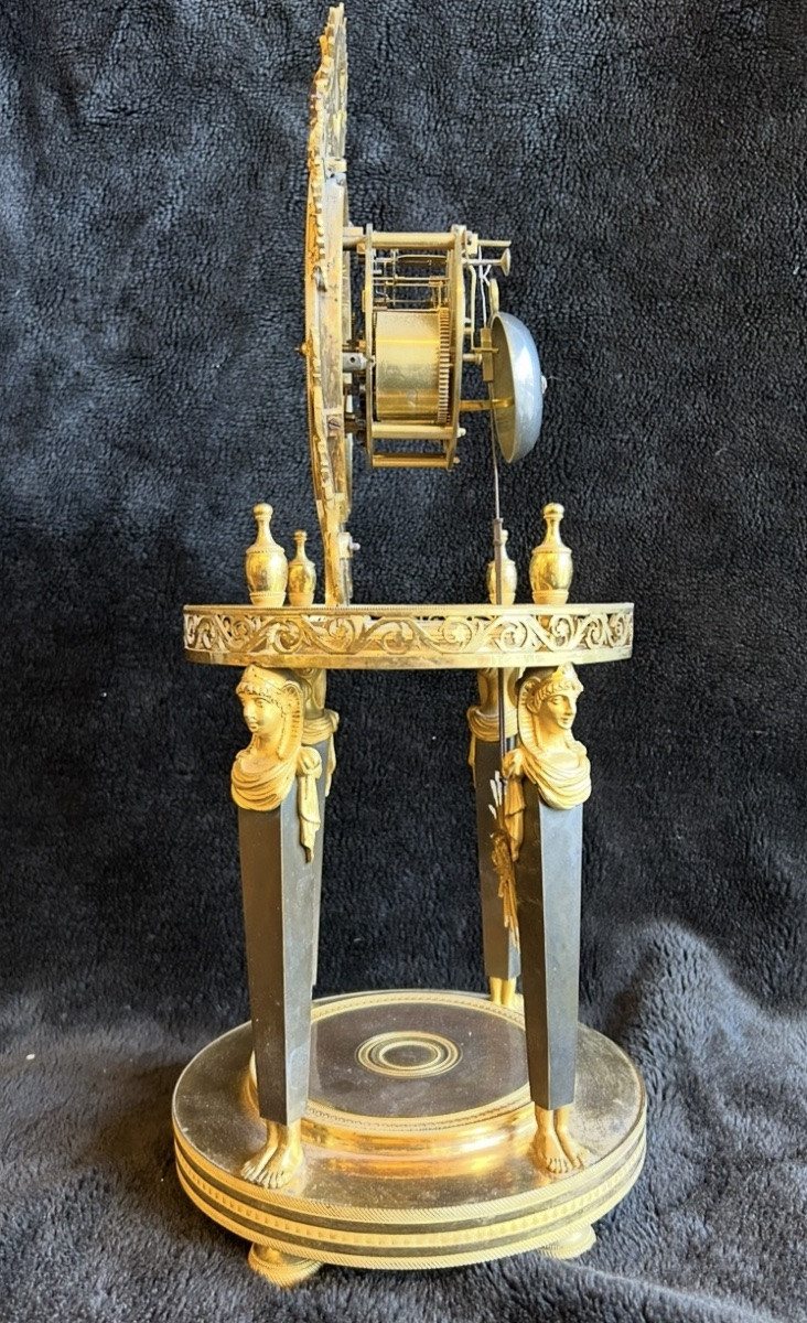 Pendule squelette Directoire Empire - Retour D’égypte En Bronze Doré Début XIXéme Siècle H 50cm-photo-2