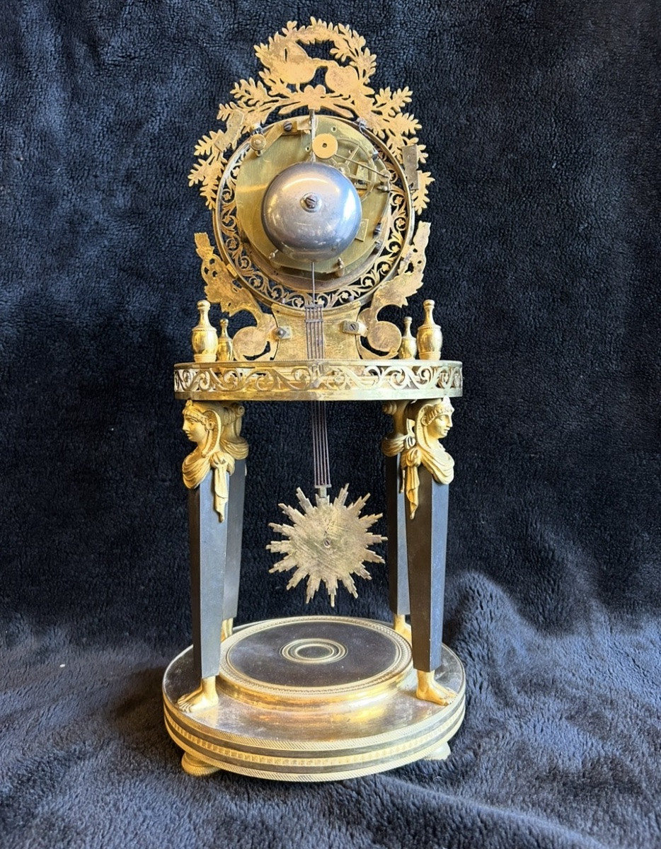 Pendule squelette Directoire Empire - Retour D’égypte En Bronze Doré Début XIXéme Siècle H 50cm-photo-3