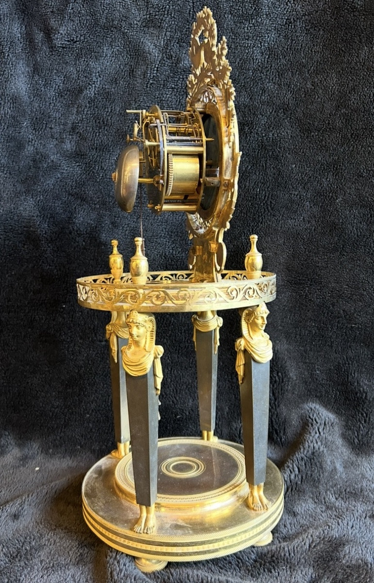 Pendule squelette Directoire Empire - Retour D’égypte En Bronze Doré Début XIXéme Siècle H 50cm-photo-5