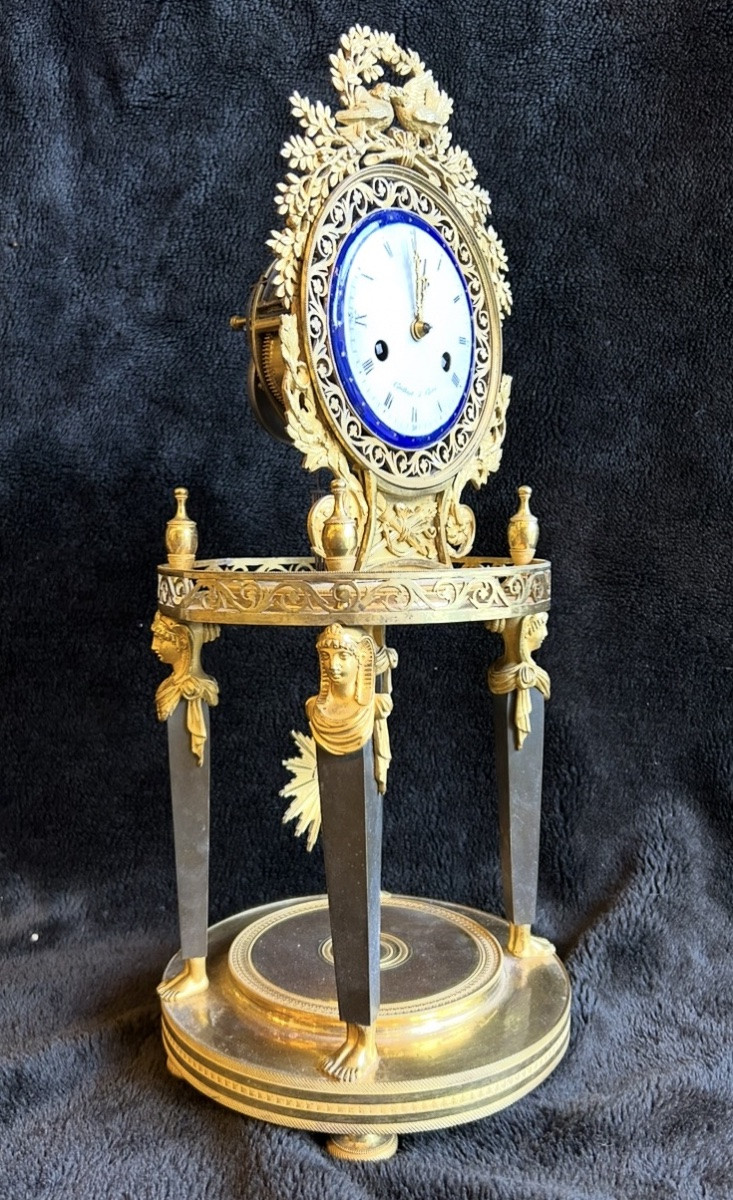 Pendule squelette Directoire Empire - Retour D’égypte En Bronze Doré Début XIXéme Siècle H 50cm-photo-6