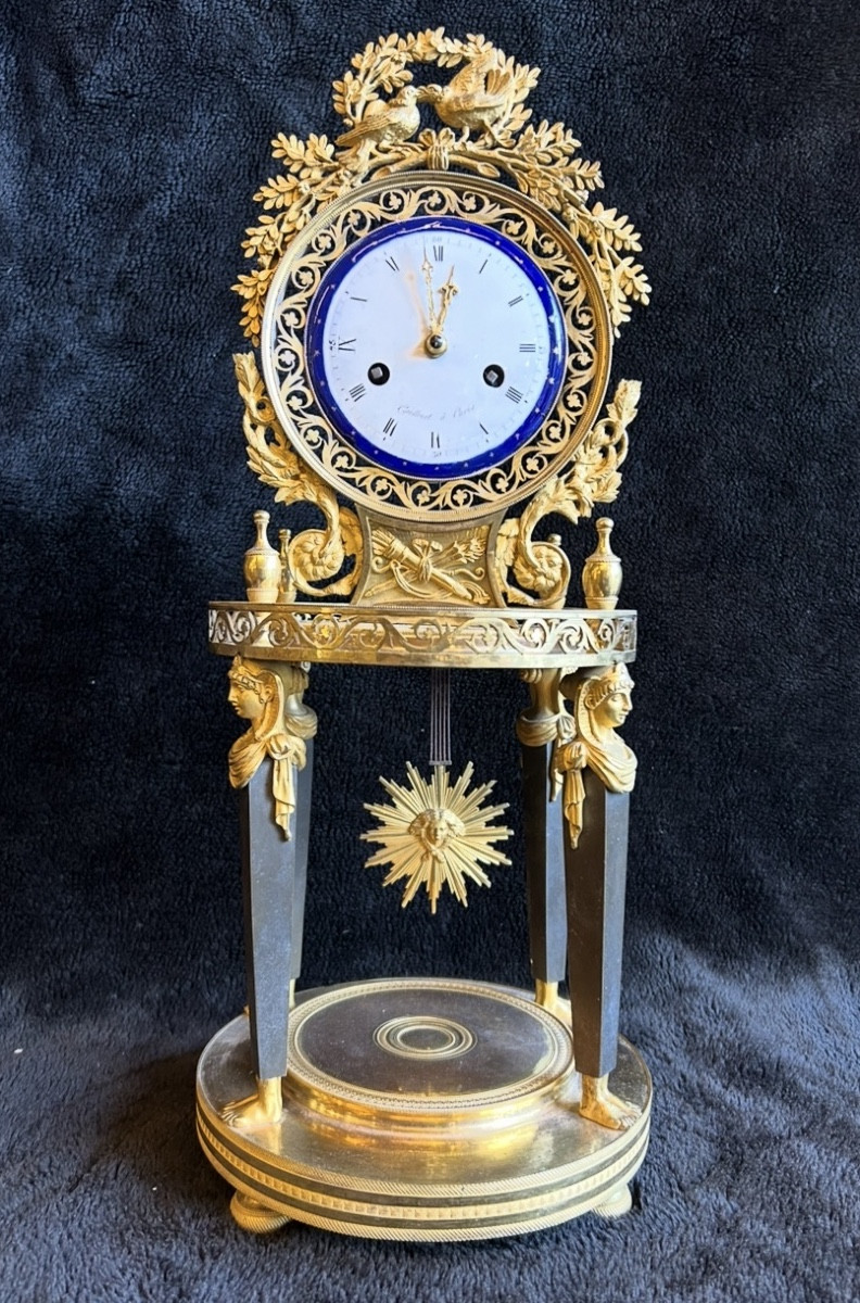 Pendule squelette Directoire Empire - Retour D’égypte En Bronze Doré Début XIXéme Siècle H 50cm