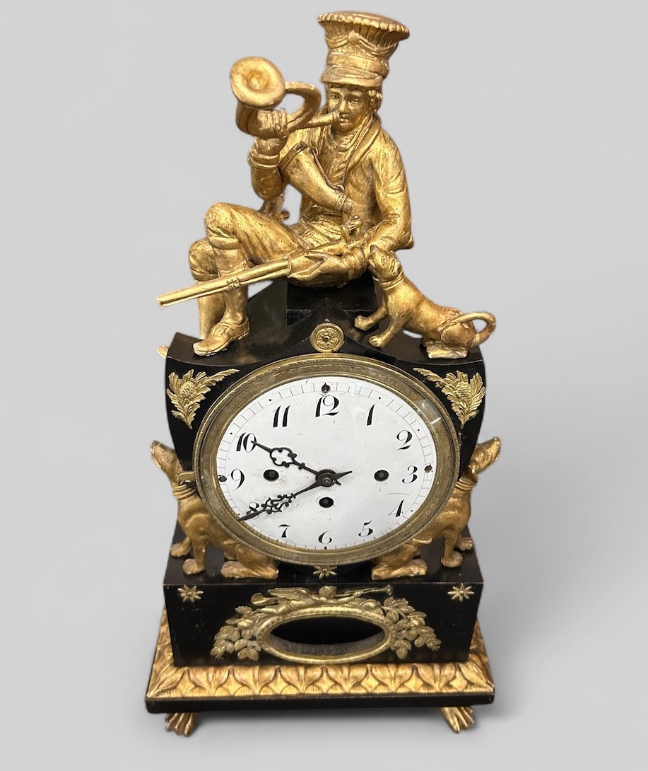 Austrian Clock In Lacquered And Gilded Wood, Early 19th Century - Vienna - Austria - Empire H 50 Cm-photo-2
