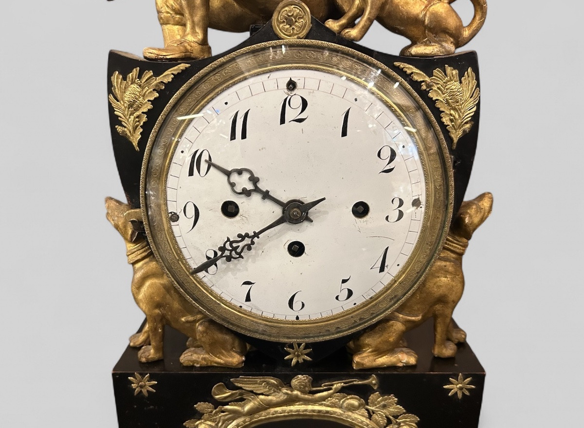 Austrian Clock In Lacquered And Gilded Wood, Early 19th Century - Vienna - Austria - Empire H 50 Cm-photo-4