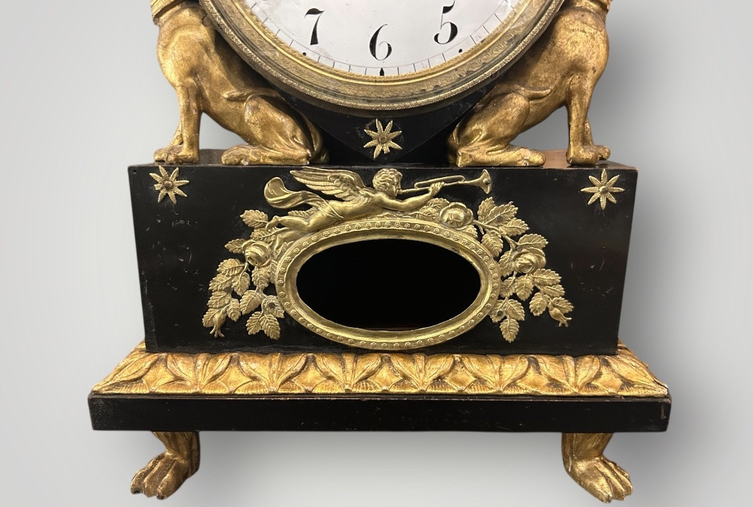 Austrian Clock In Lacquered And Gilded Wood, Early 19th Century - Vienna - Austria - Empire H 50 Cm-photo-1