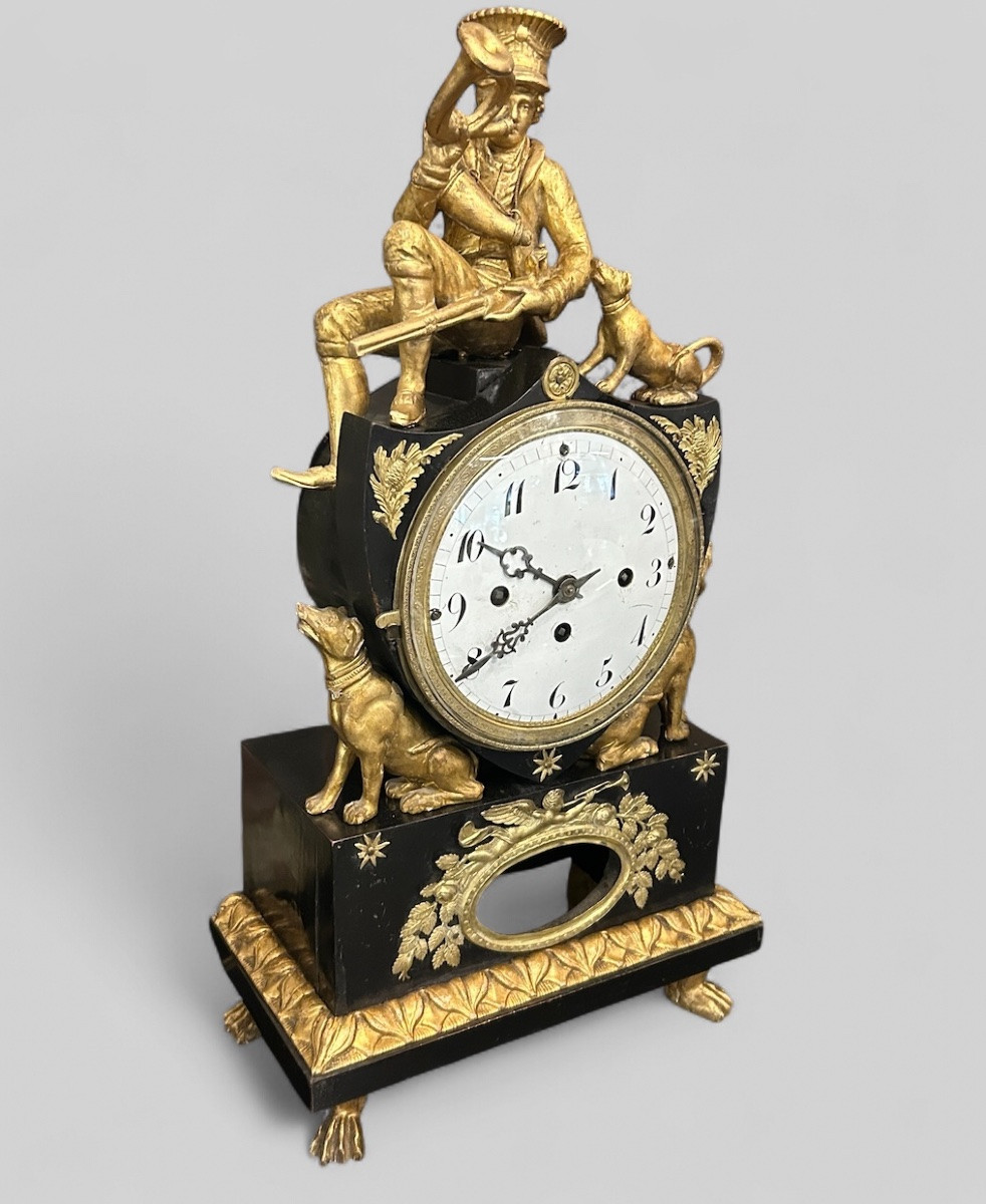 Austrian Clock In Lacquered And Gilded Wood, Early 19th Century - Vienna - Austria - Empire H 50 Cm-photo-2