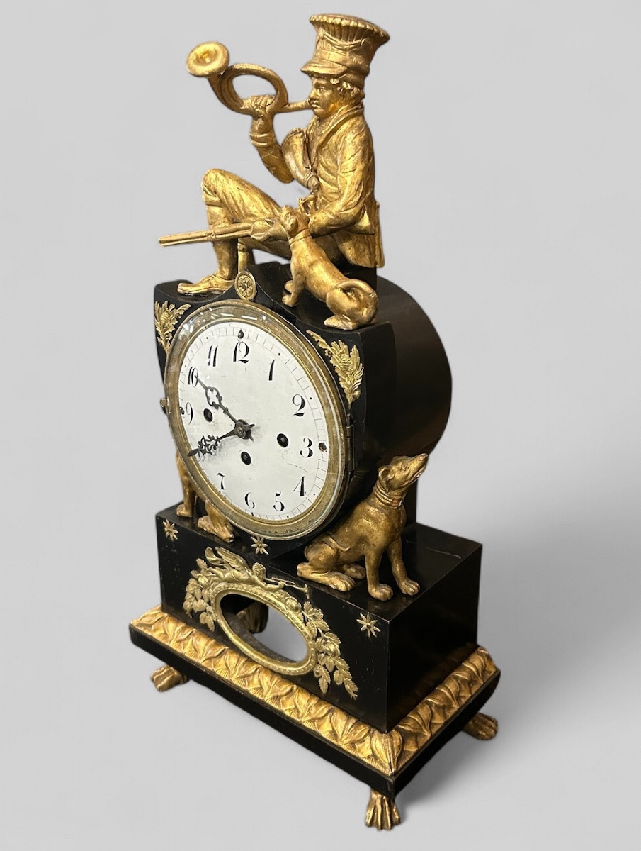 Austrian Clock In Lacquered And Gilded Wood, Early 19th Century - Vienna - Austria - Empire H 50 Cm-photo-3