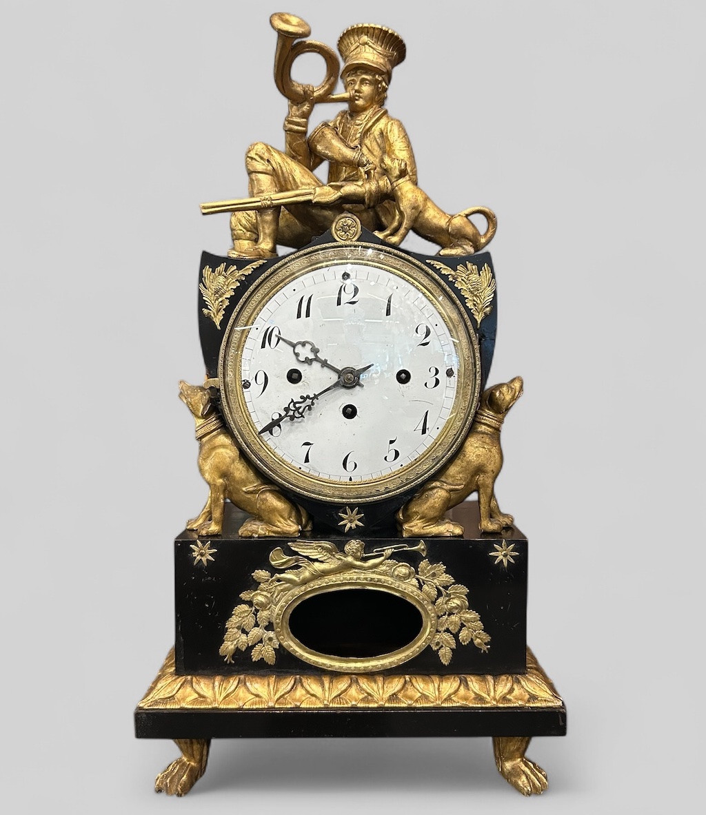 Austrian Clock In Lacquered And Gilded Wood, Early 19th Century - Vienna - Austria - Empire H 50 Cm-photo-4