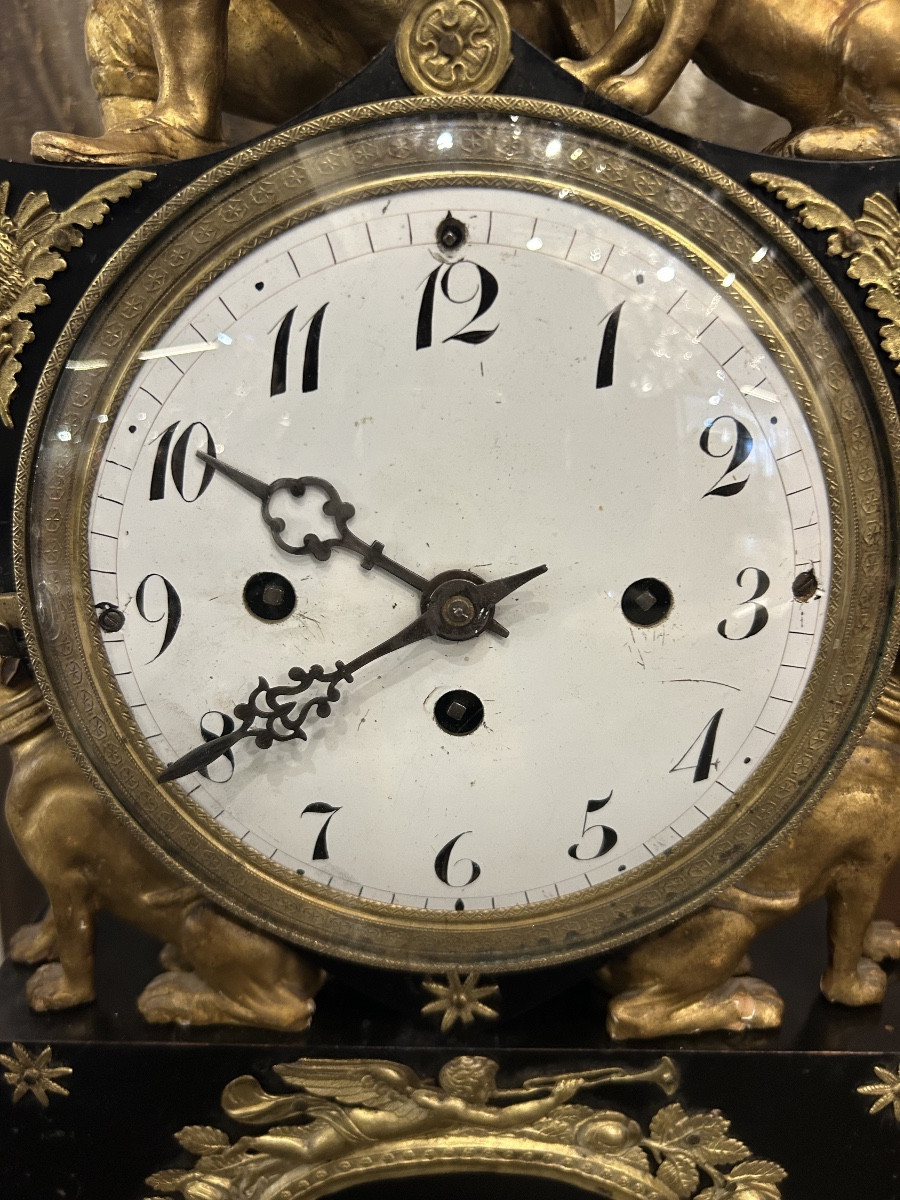 Austrian Clock In Lacquered And Gilded Wood, Early 19th Century - Vienna - Austria - Empire H 50 Cm-photo-8