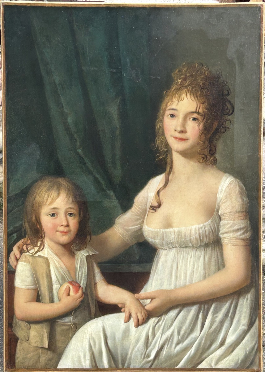 Portrait de femme et de son fils époque Directoire - Empire - H 92 cm - huile sur toile -photo-1