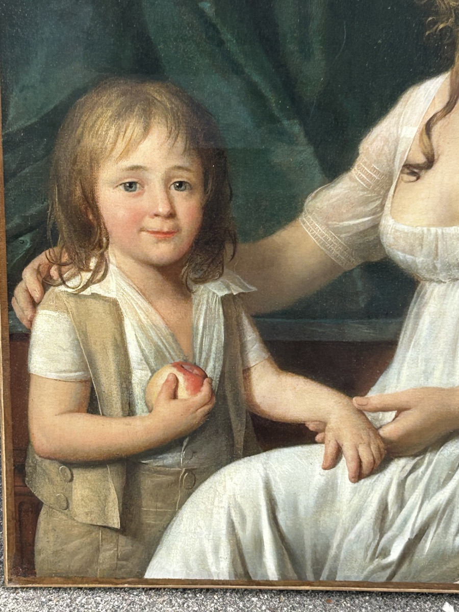 Portrait de femme et de son fils époque Directoire - Empire - H 92 cm - huile sur toile -photo-2