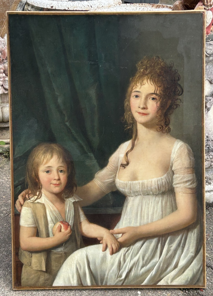 Portrait de femme et de son fils époque Directoire - Empire - H 92 cm - huile sur toile -photo-7