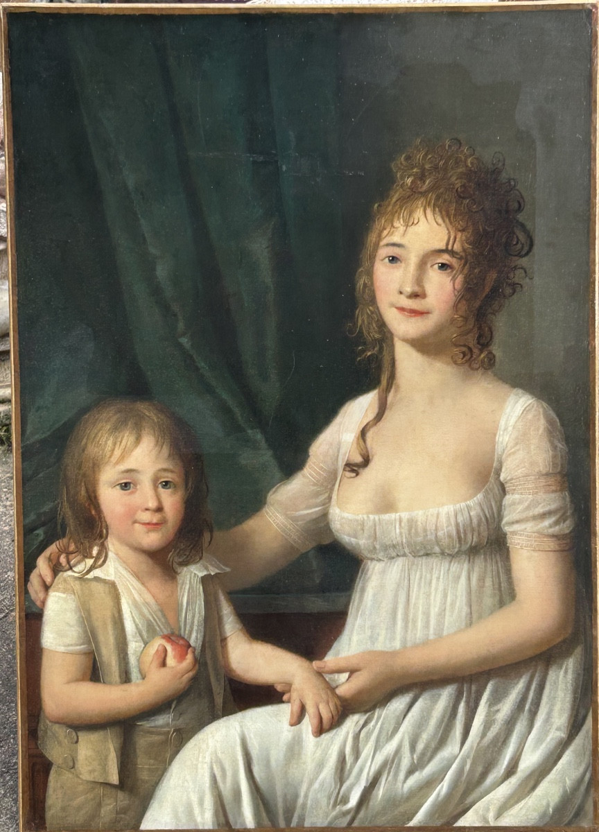 Portrait de femme et de son fils époque Directoire - Empire - H 92 cm - huile sur toile 