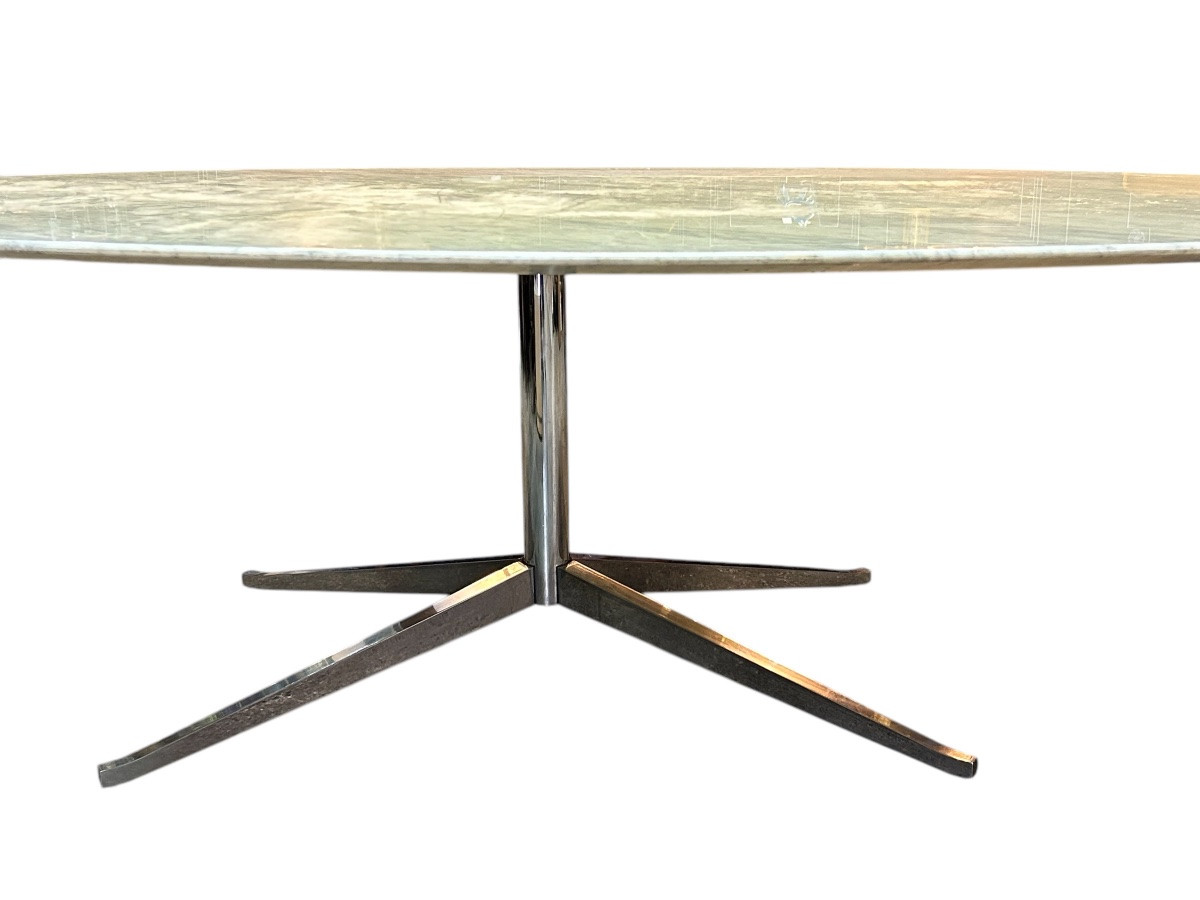 Grande table de salle à manger ovale Florence knoll plateau marbre L 244 cm-photo-2