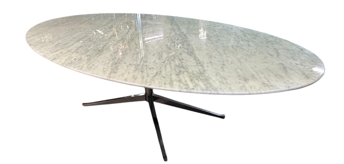 Grande table de salle à manger ovale Florence knoll plateau marbre L 244 cm-photo-6