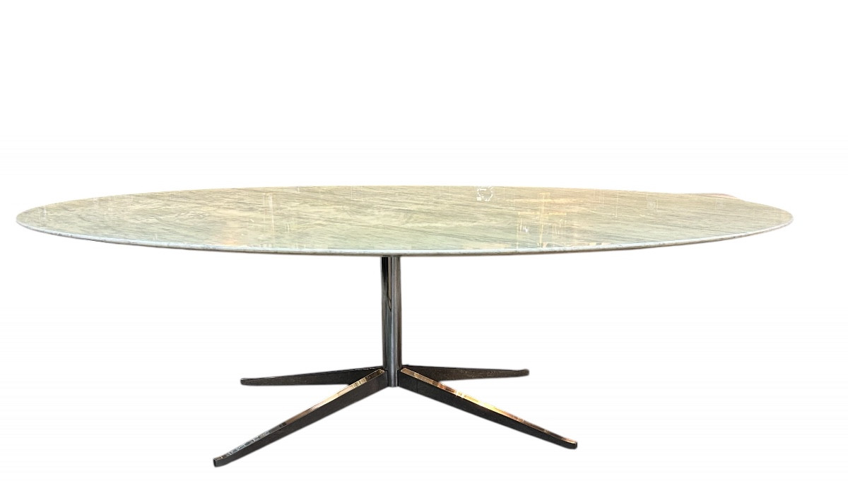 Grande table de salle à manger ovale Florence knoll plateau marbre L 244 cm