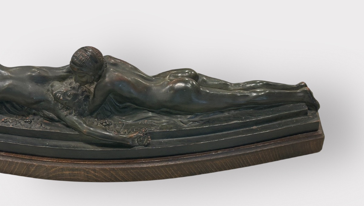 Max le Verrier ( 1891-1973) la confidence - sculpture en terre cuite patine bronze Art Déco -photo-3