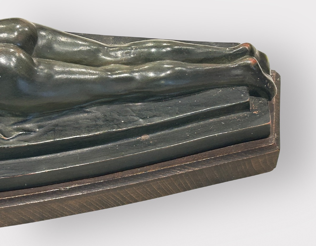 Max le Verrier ( 1891-1973) la confidence - sculpture en terre cuite patine bronze Art Déco -photo-2