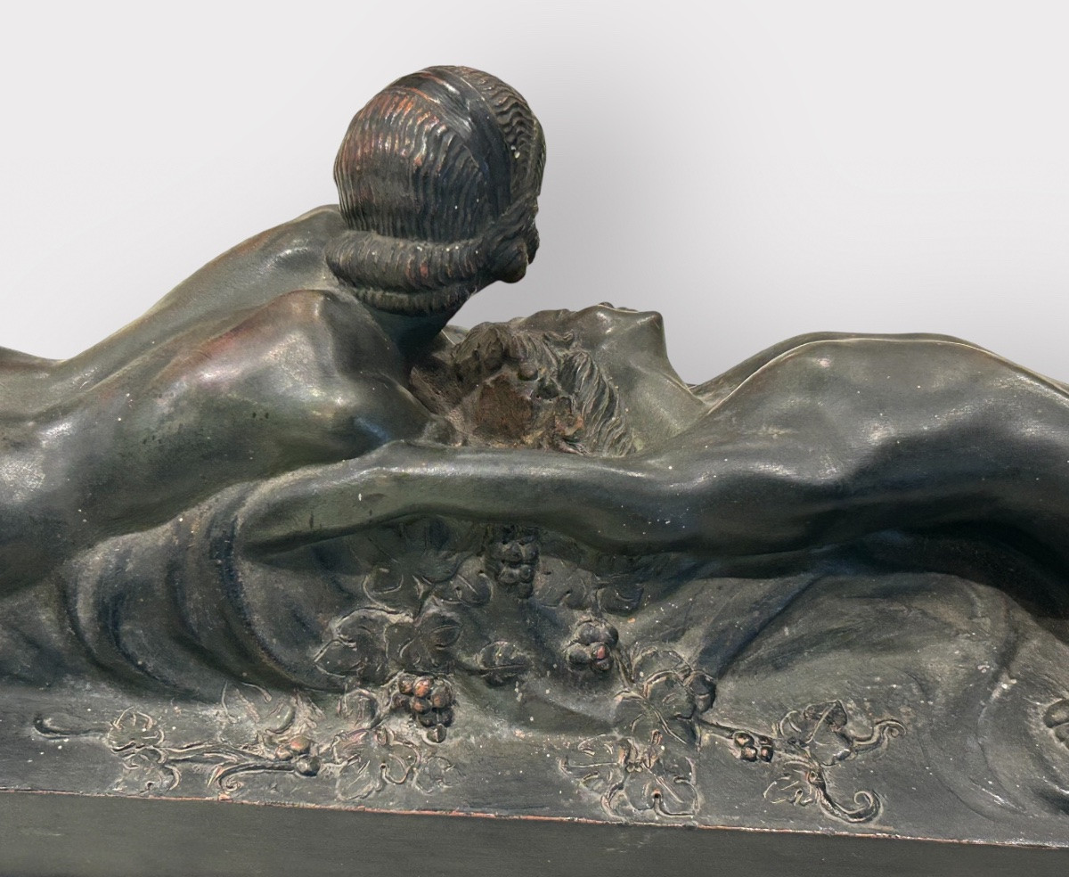 Max le Verrier ( 1891-1973) la confidence - sculpture en terre cuite patine bronze Art Déco -photo-6