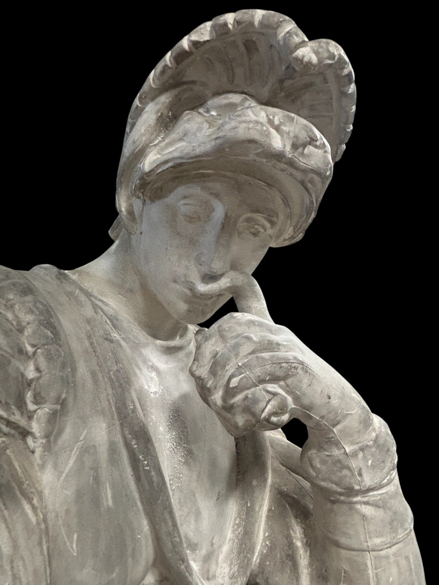 Lorenzo II De Medici, Important Plaster Sculpture From The Late 19th Century After Michelangelo, H 93 Cm-photo-4