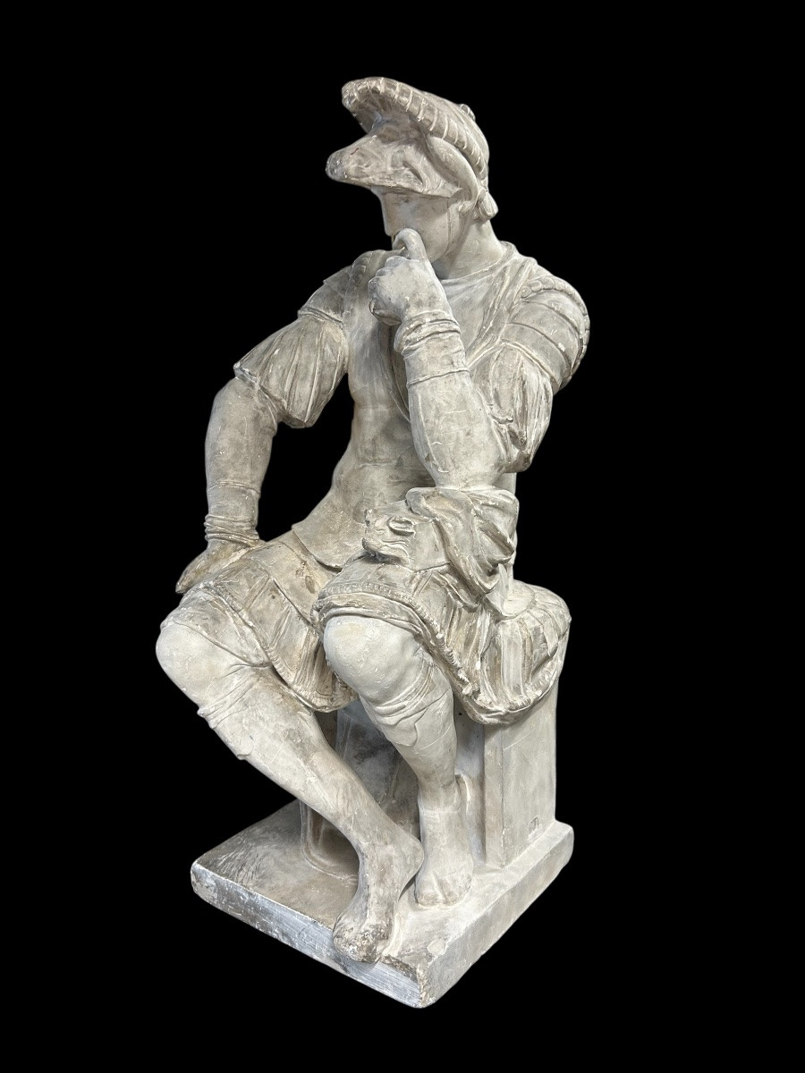 Lorenzo II De Medici, Important Plaster Sculpture From The Late 19th Century After Michelangelo, H 93 Cm-photo-5