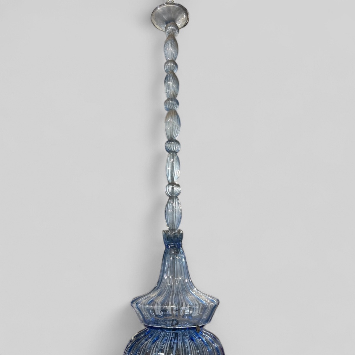 Large Murano Blue Glass Lantern Chandelier Circa 1940-50 - Height 150 Cm-photo-2