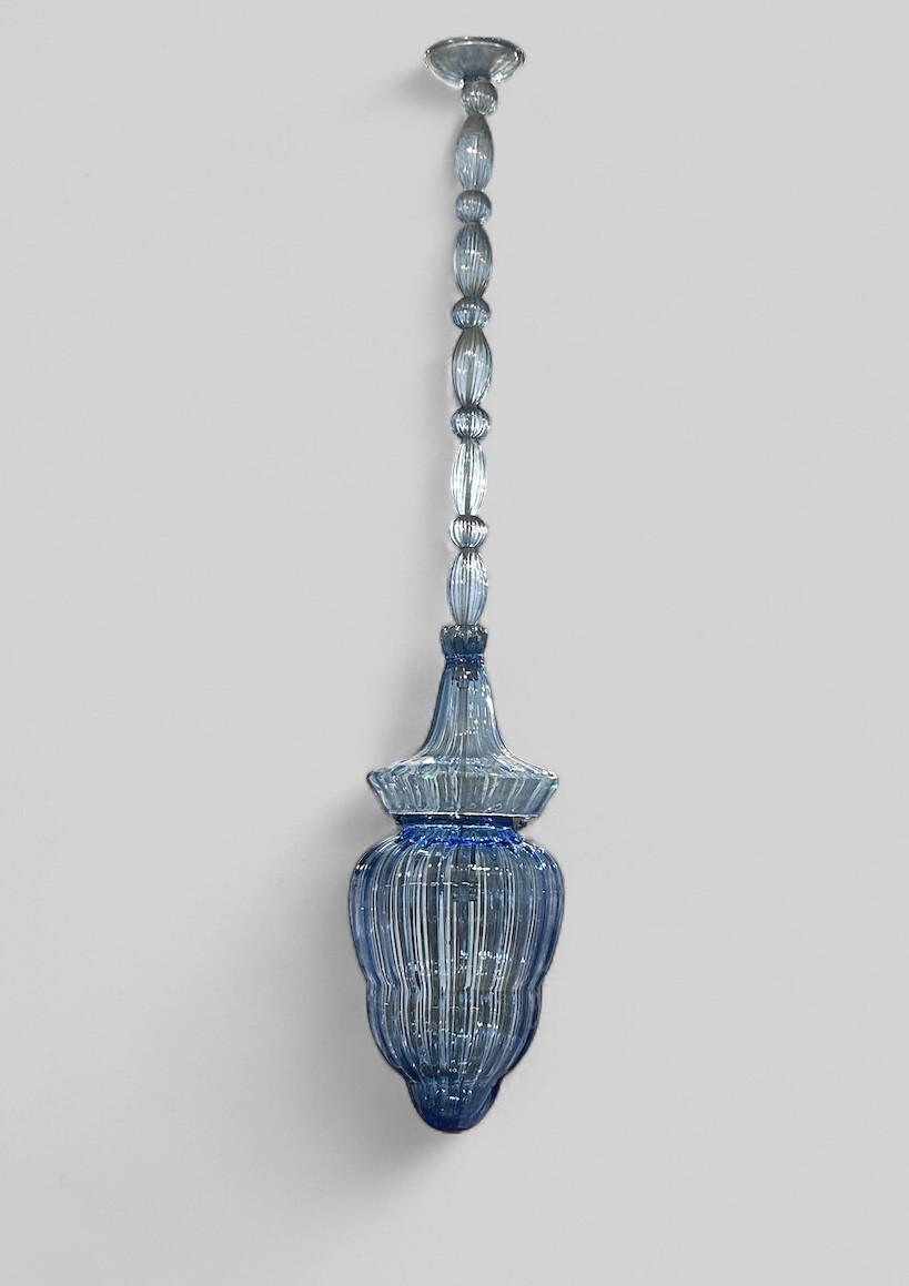Large Murano Blue Glass Lantern Chandelier Circa 1940-50 - Height 150 Cm