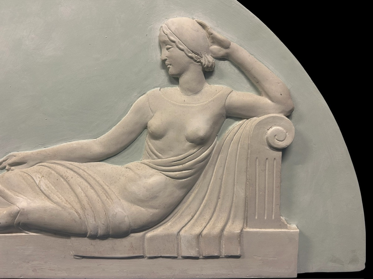 Pair Of Large Decorative Plaster Panels From The Art Deco Period - Top Of Door H 62 X W 126 Cm-photo-4