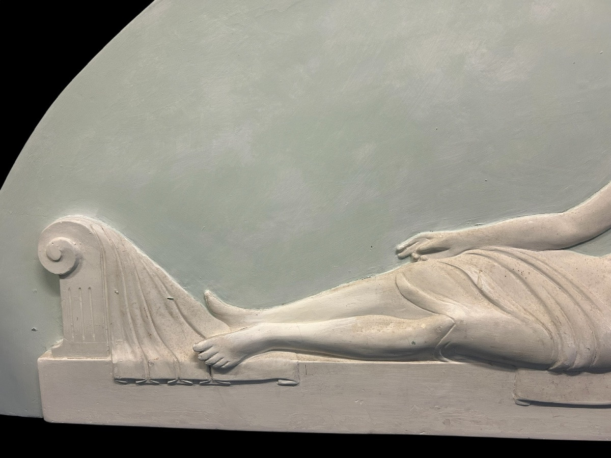 Pair Of Large Decorative Plaster Panels From The Art Deco Period - Top Of Door H 62 X W 126 Cm-photo-1