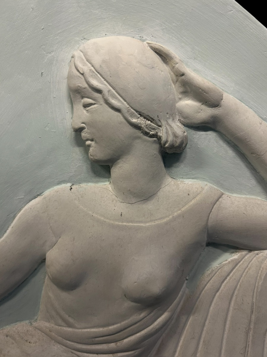 Pair Of Large Decorative Plaster Panels From The Art Deco Period - Top Of Door H 62 X W 126 Cm-photo-2