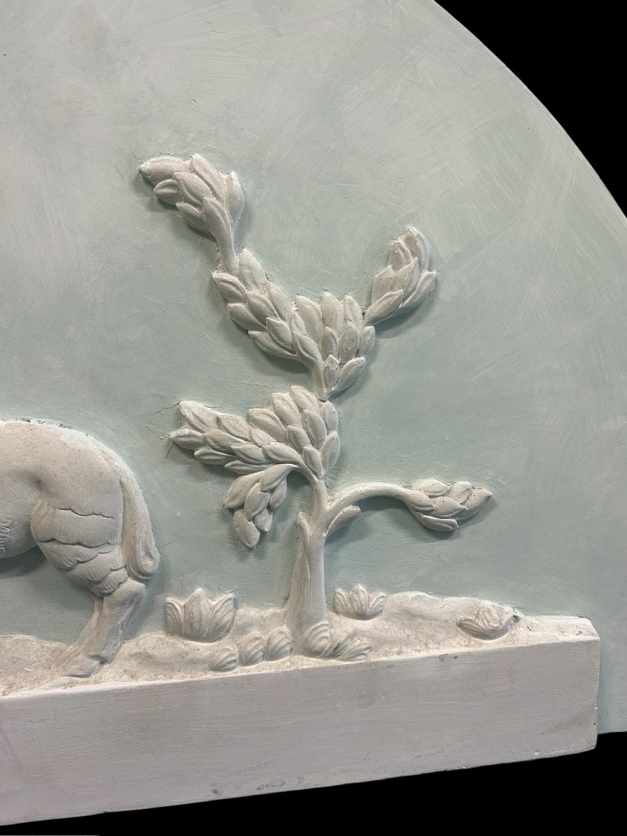 Pair Of Large Decorative Plaster Panels From The Art Deco Period - Top Of Door H 62 X W 126 Cm-photo-4