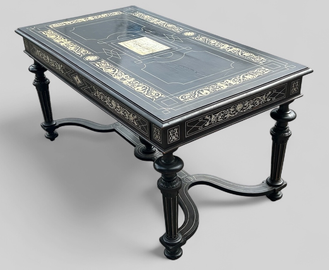 Grande table de milieu ou bureau travail Italien attribué à Ferdinand Pogliani - XIXéme siècle-photo-3