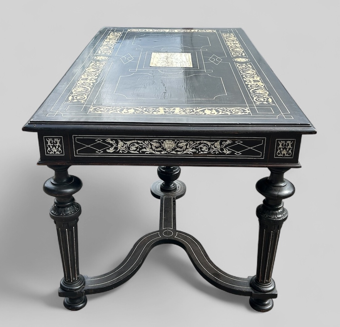 Grande table de milieu ou bureau travail Italien attribué à Ferdinand Pogliani - XIXéme siècle-photo-4