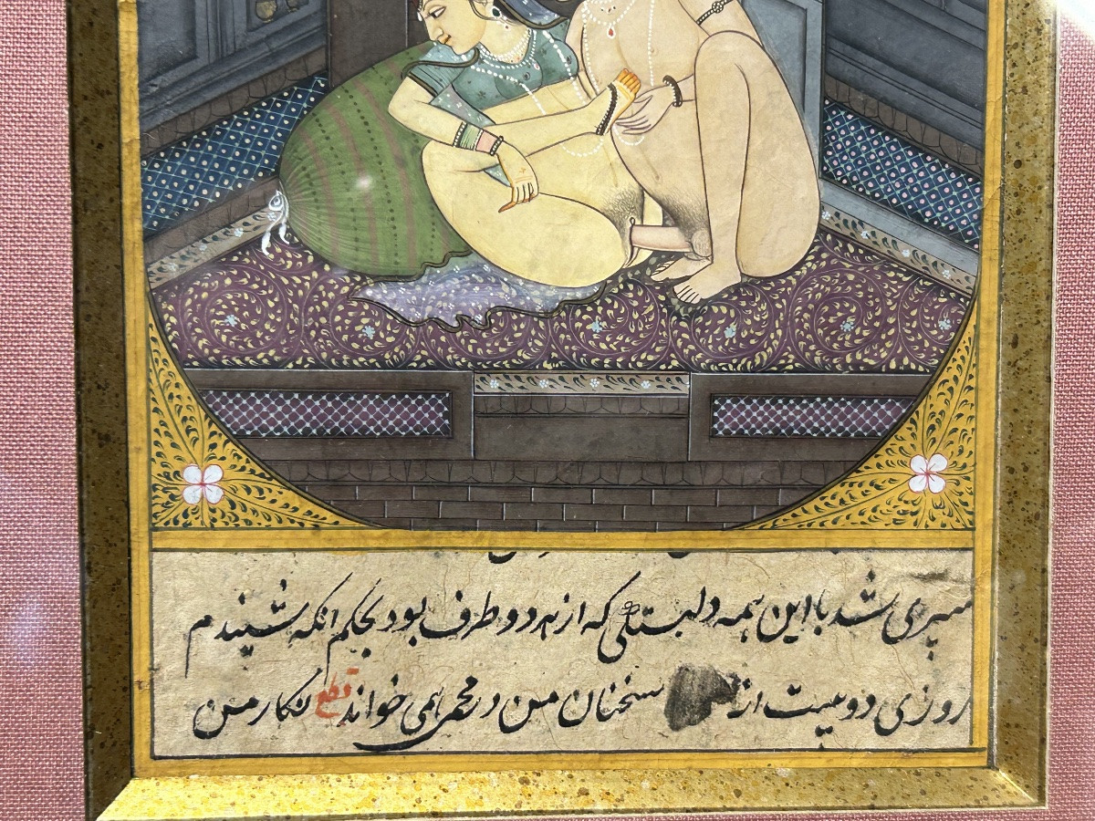 India - Pair Of Ancient Persian Miniatures, 19th Century, Manuscript Pages - Gouache - Erotic - Kama Sutra -photo-6