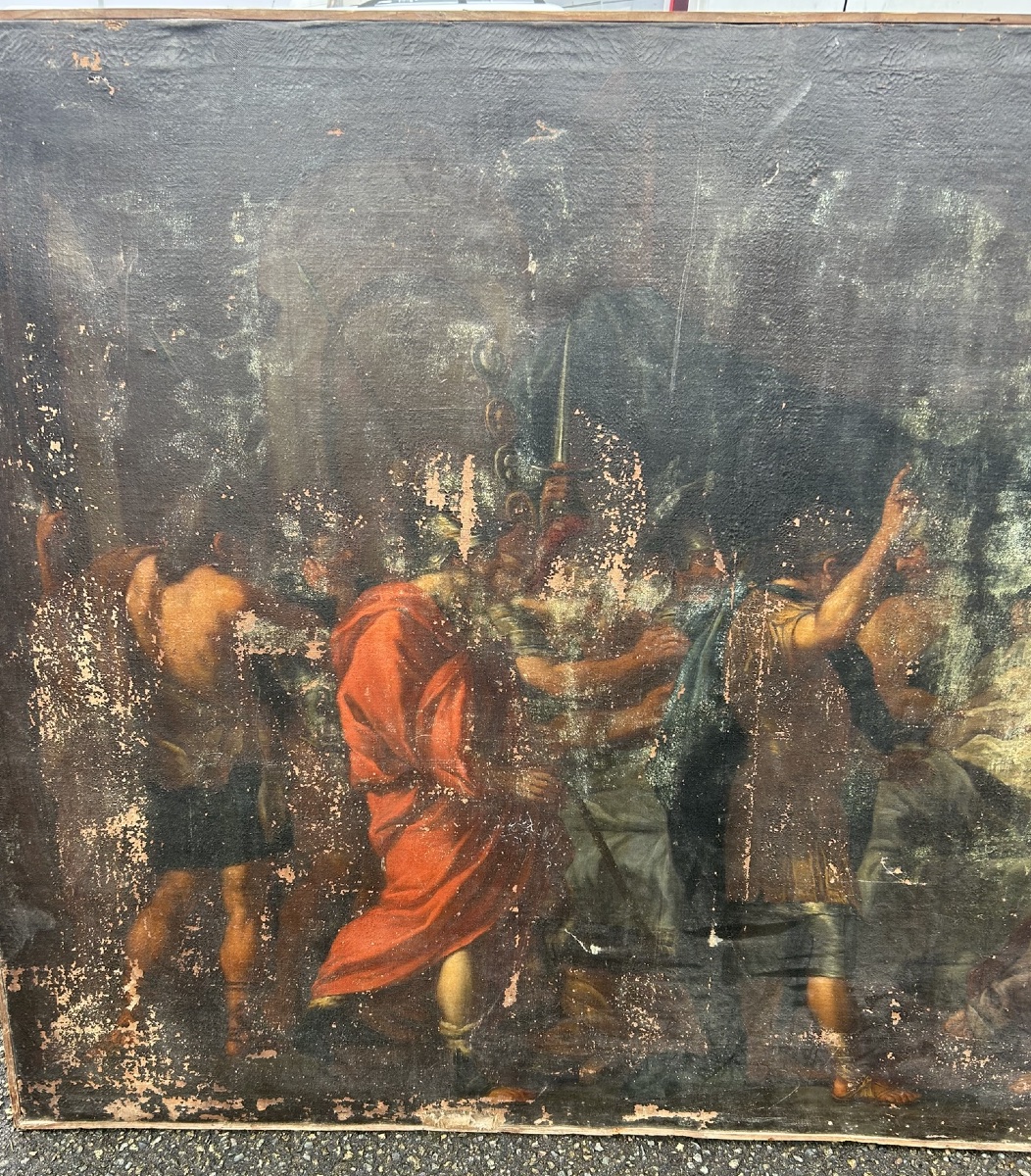 Grand tableau huile sur toile épisode biblique ou historique néoclassique époque XVIIème -photo-3