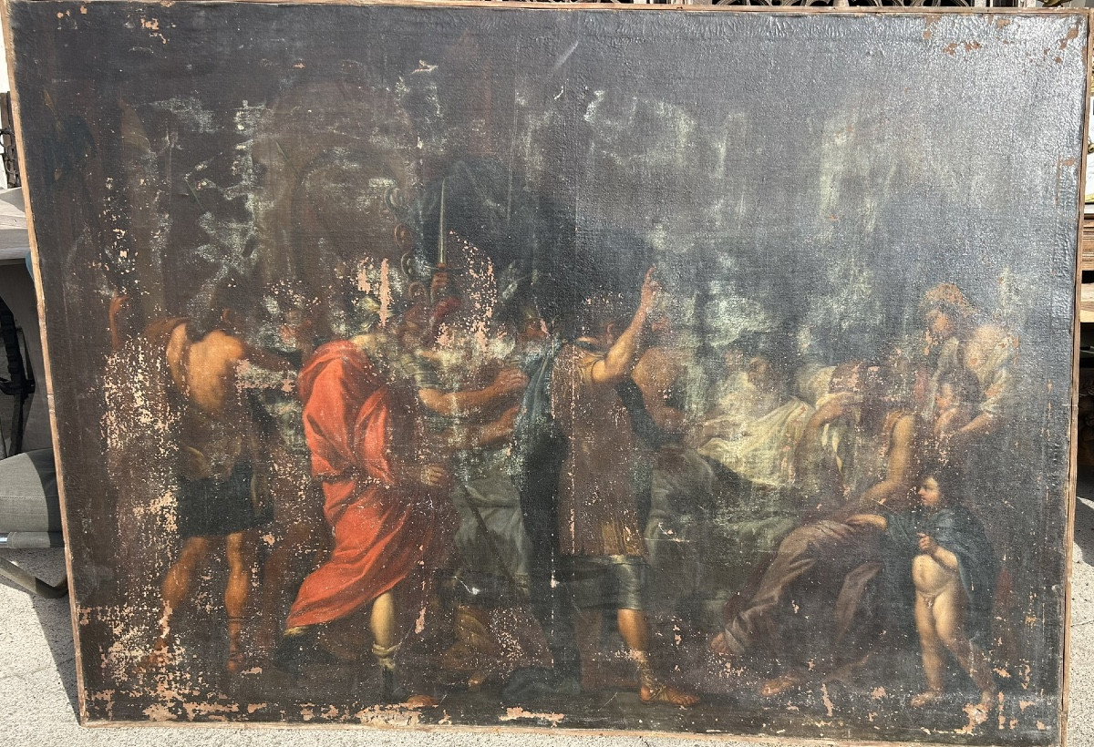 Grand tableau huile sur toile épisode biblique ou historique néoclassique époque XVIIème -photo-4