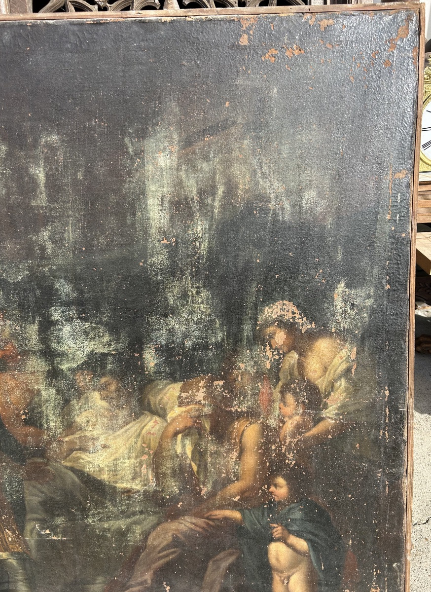 Grand tableau huile sur toile épisode biblique ou historique néoclassique époque XVIIème -photo-3