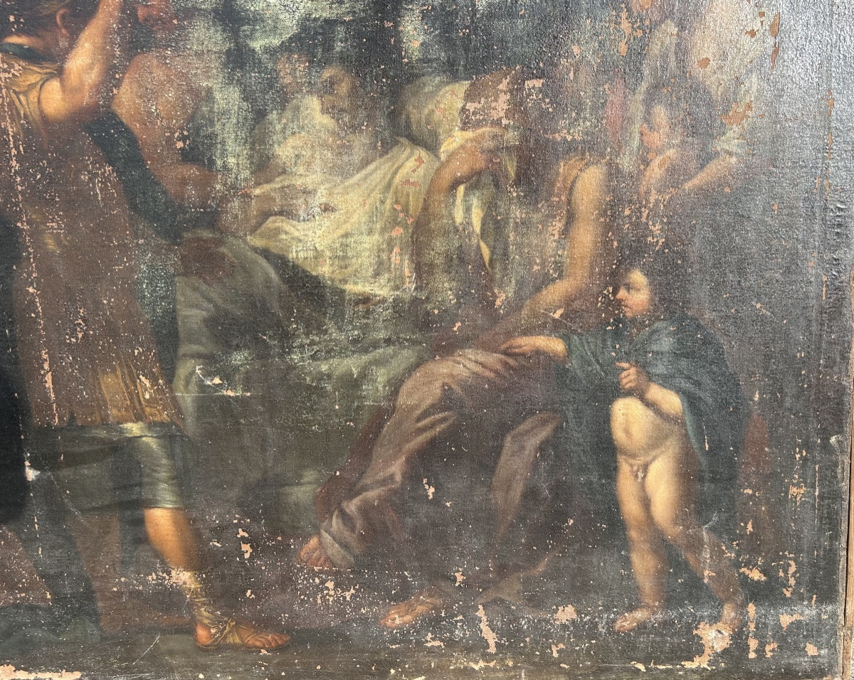 Grand tableau huile sur toile épisode biblique ou historique néoclassique époque XVIIème -photo-4