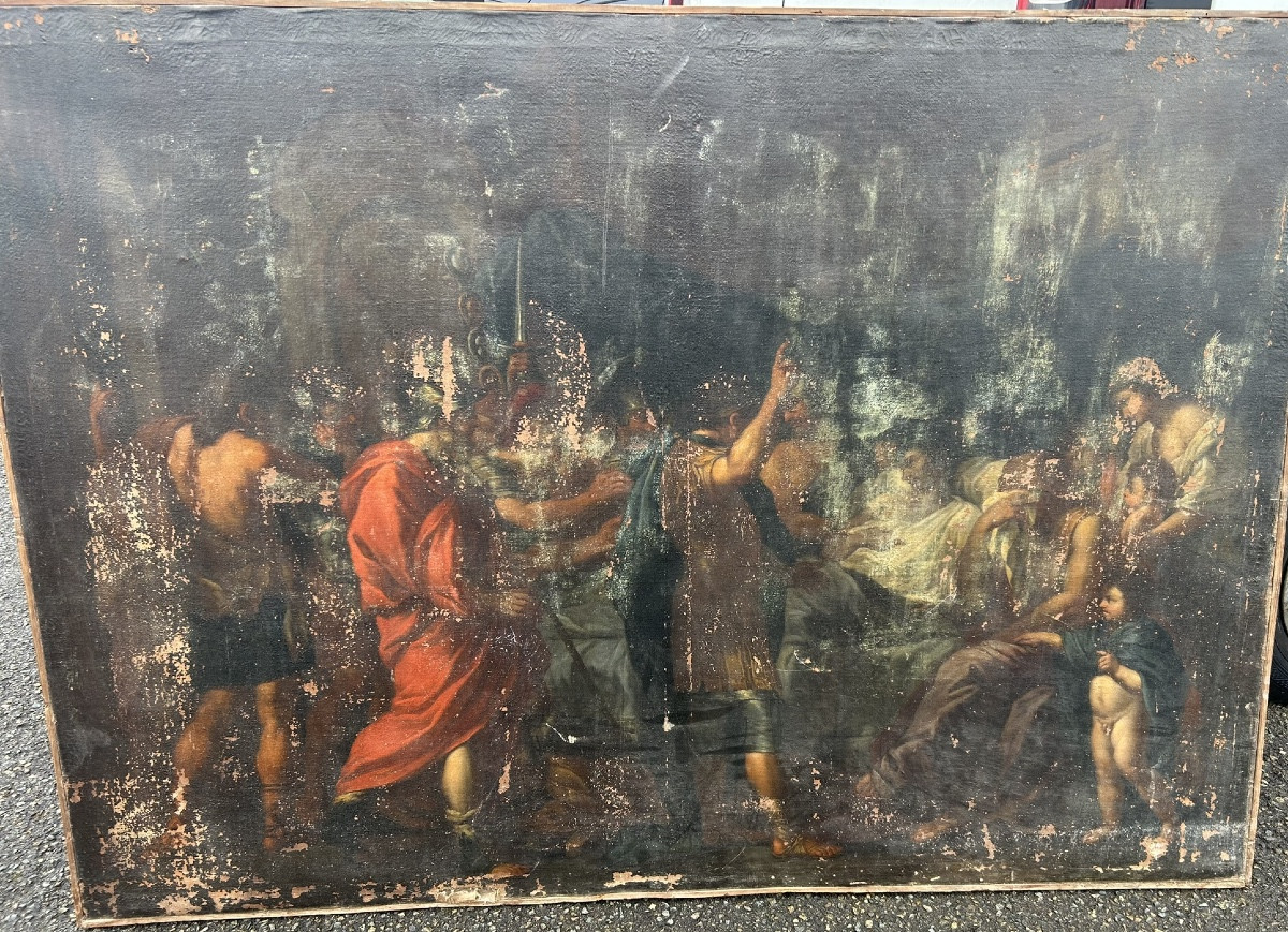 Grand tableau huile sur toile épisode biblique ou historique néoclassique époque XVIIème 